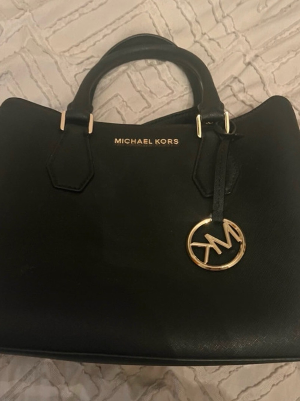 Michael Kors Black Leather Satchel with Gold Hardware